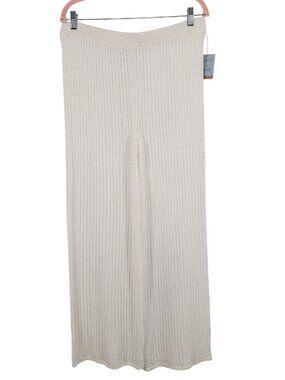 Women's NWT Shade & Shore Cream Knit Flared Pants Sheer Beach Cover-Up XL Sweate